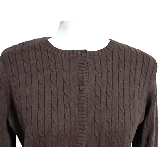 Eddie Bauer Womens Brown Cable Knit Button-Up Cardigan Sweater M Y2K - Picture 8 of 11